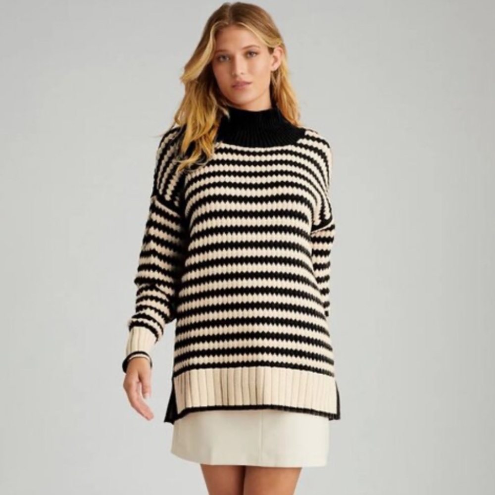 525 America Black and Cream Cowl Neck Sweater
